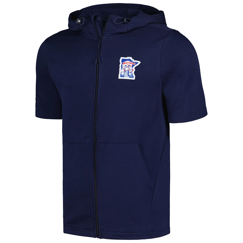 Men's Levelwear Navy Minnesota Twins Recruit Short Sleeve Full-Zip Hoodie