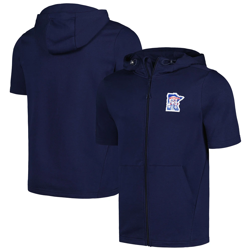 Men's Levelwear Navy Minnesota Twins Recruit Short Sleeve Full-Zip Hoodie