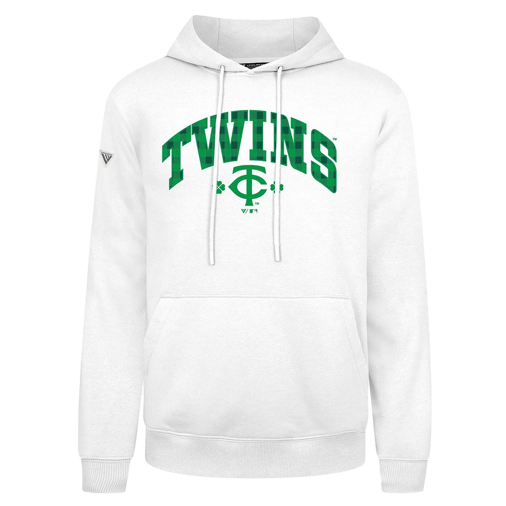Men's Levelwear  White Minnesota Twins St. Patrick's Day Podium Plaid Pullover Hoodie