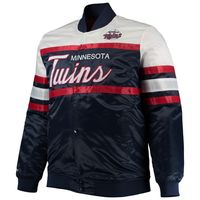 Men's Mitchell & Ness Navy/Red Minnesota Twins Big Tall Coaches Satin Full-Snap Jacket