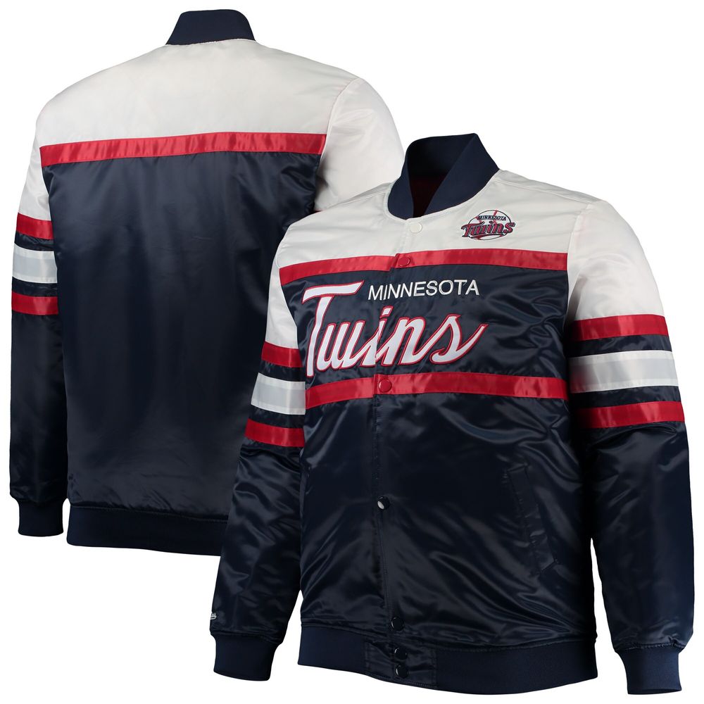 Men's Mitchell & Ness Navy/Red Minnesota Twins Big Tall Coaches Satin Full-Snap Jacket