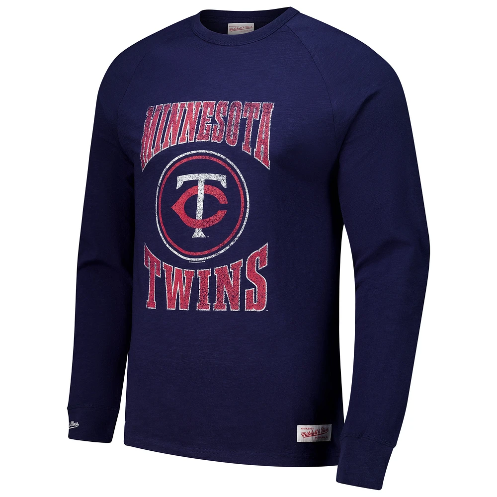 Men's Mitchell & Ness Navy Minnesota Twins Arched Logo Slub Long Sleeve T-Shirt