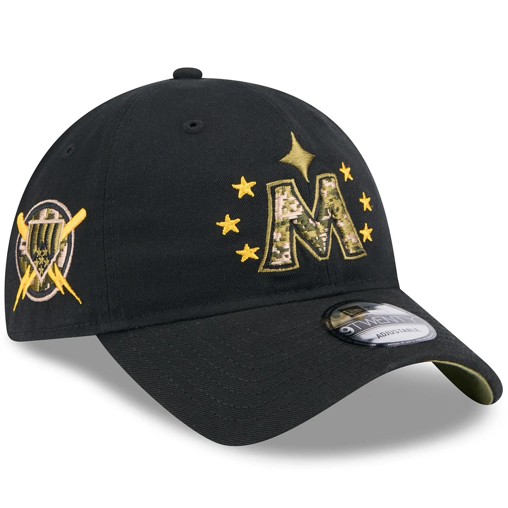 Casquette ajustable 9TWENTY pour la Journée des Forces armées 2024 New Era noire des Minnesota Twins pour hommes