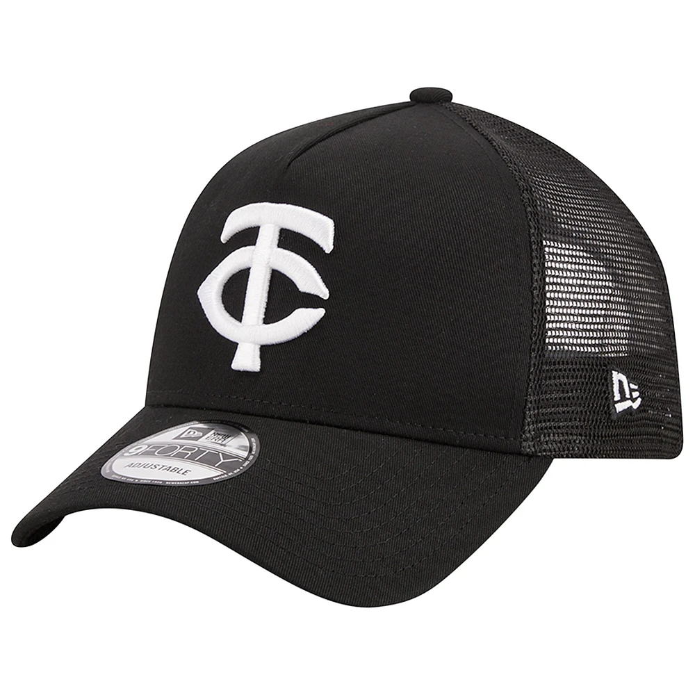 Casquette réglable noire Minnesota Twins A-Frame 9FORTY Trucker New Era pour hommes