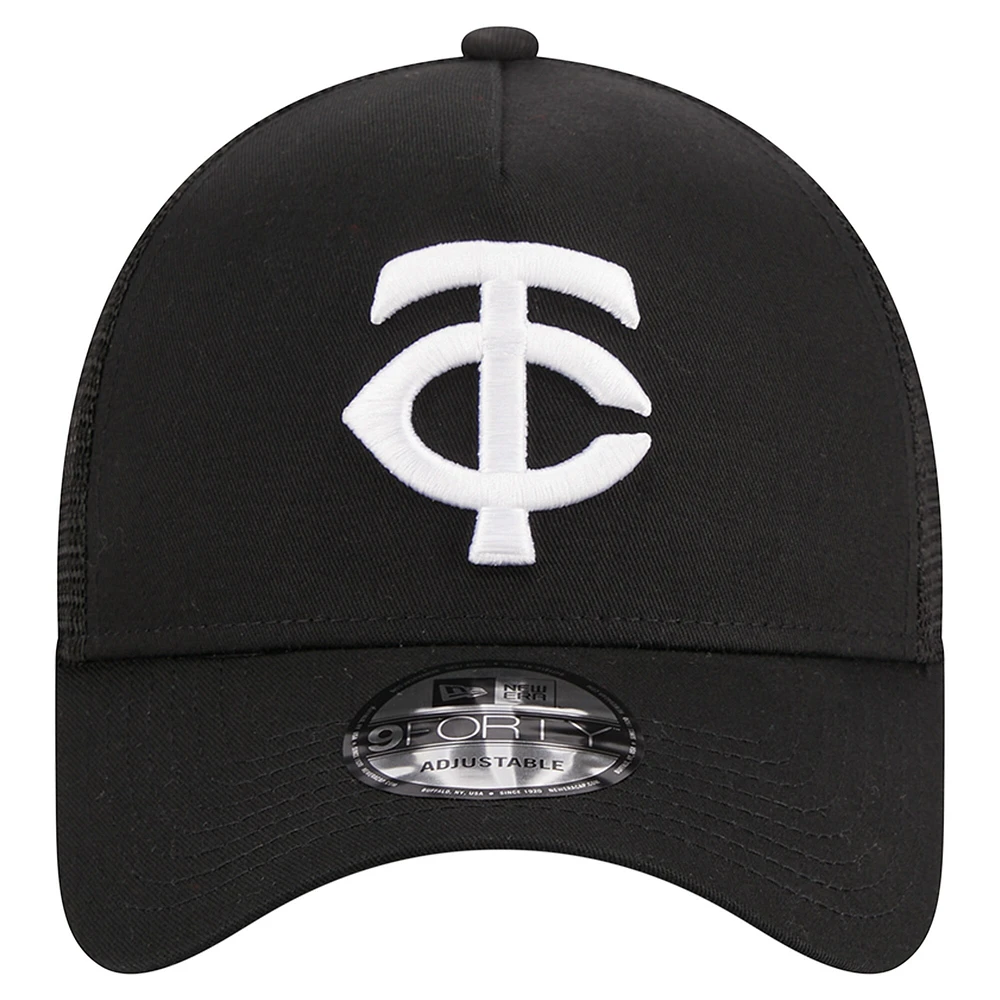 Casquette réglable noire Minnesota Twins A-Frame 9FORTY Trucker New Era pour hommes