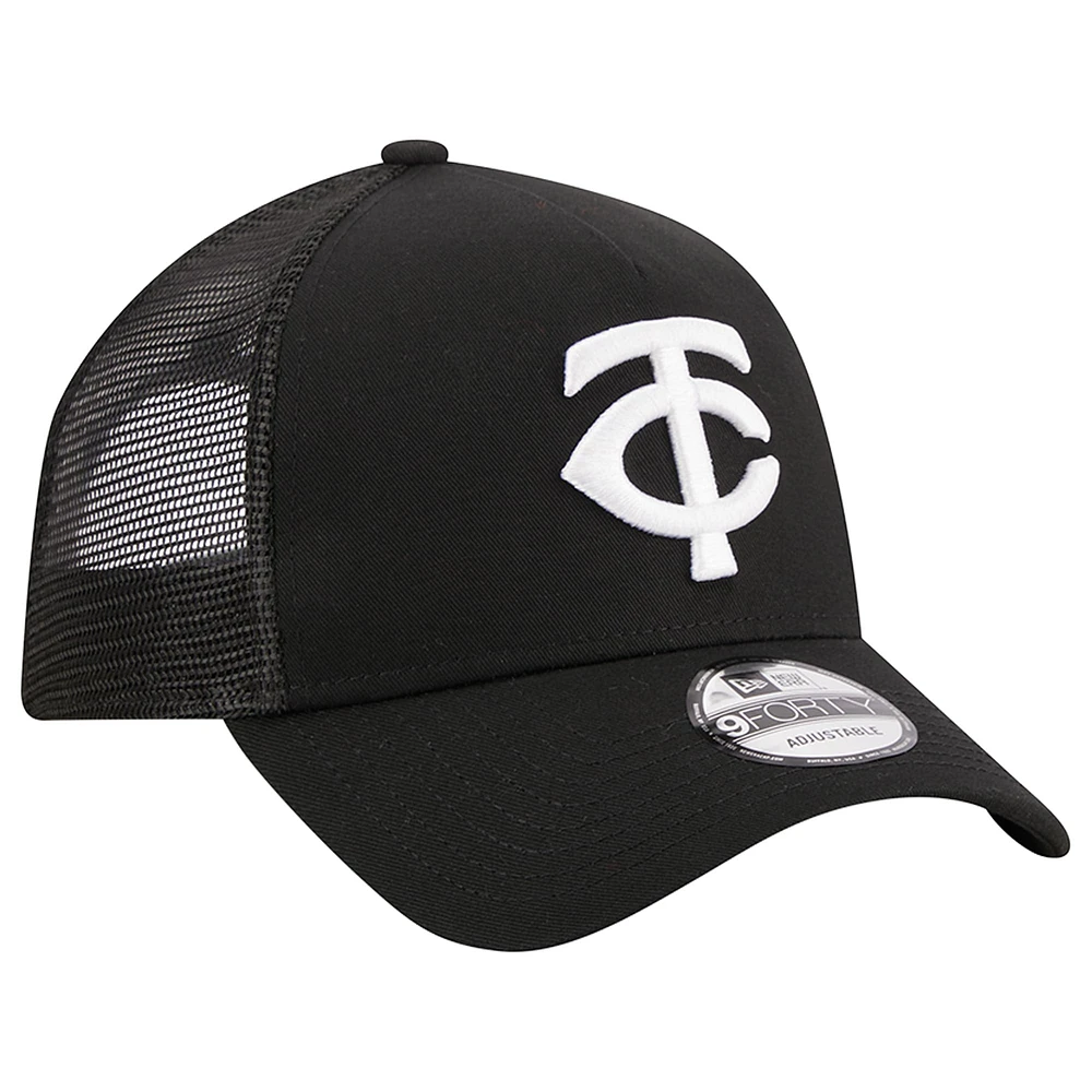 Casquette réglable noire Minnesota Twins A-Frame 9FORTY Trucker New Era pour hommes