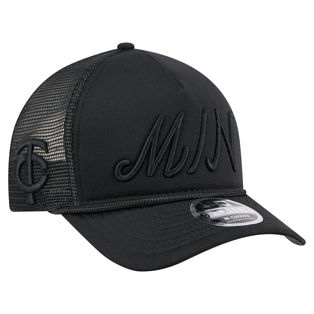 Casquette camionneur ajustable 9FORTY A-Frame M-Crown noire des Twins du Minnesota pour homme de New Era