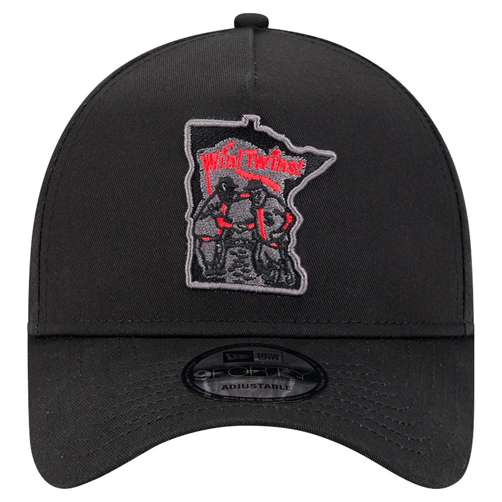 Casquette réglable ton sur ton Pop 9FORTY A-Frame Minnesota Twins New Era noire pour hommes