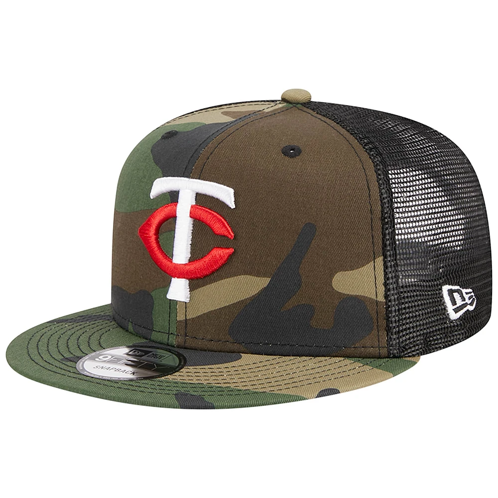 Men's New Era Camo Minnesota Twins Woodland Camo Trucker 9FIFTY Snapback Hat