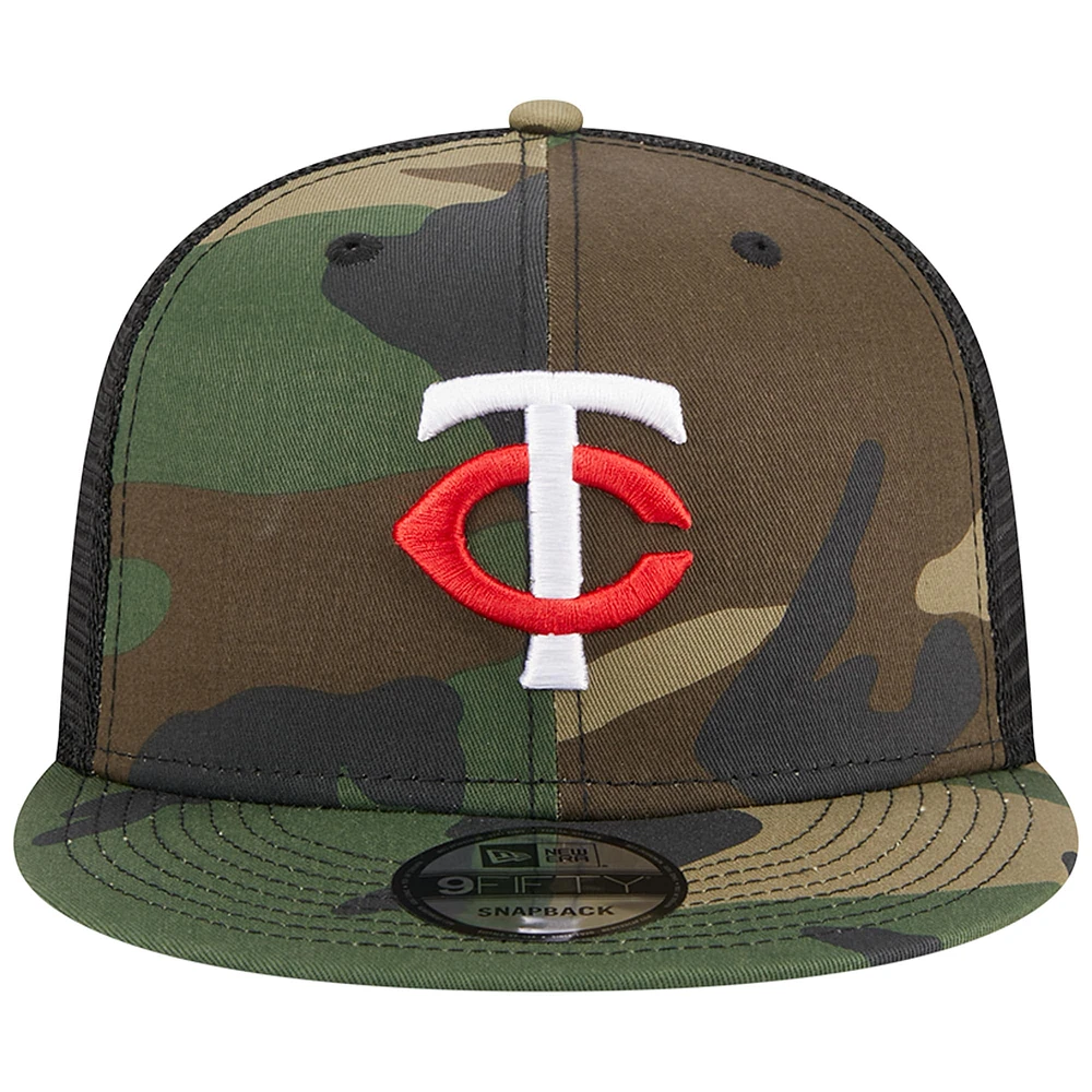 Casquette New Era Camo Minnesota Twins Woodland Camo Trucker 9FIFTY Snapback pour homme