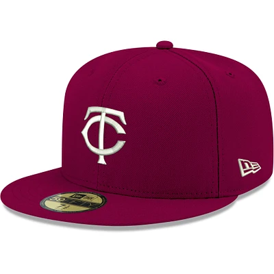 Men's New Era Cardinal Minnesota Twins White Logo 59FIFTY Fitted Hat