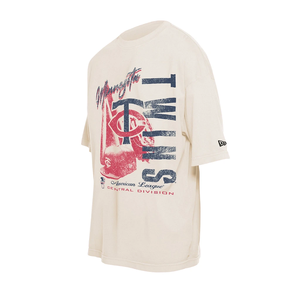 Men's New Era Cream Minnesota Twins Cooperstown Collection Oversized Throwback Distressed T-Shirt