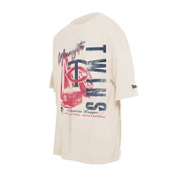 Men's New Era Cream Minnesota Twins Cooperstown Collection Oversized Throwback Distressed T-Shirt