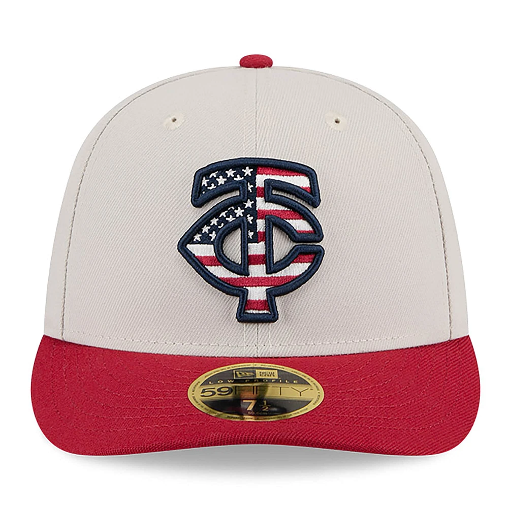 Men's New Era  Khaki/Red Minnesota Twins 2024 Fourth of July Low Profile 59FIFTY Fitted Hat