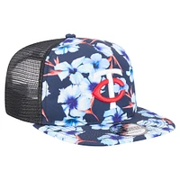 Men's New Era Navy Minnesota Twins Adventure Pattern Golfer Trucker Snapback Hat