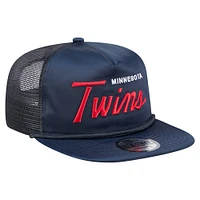 Casquette de golf ajustable rétro en satin bleu marine des Twins du Minnesota pour homme de New Era