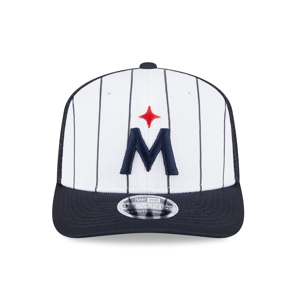 Men's New Era  White/Navy Minnesota Twins 2025 Batting Practice 9SEVENTY Stretch-Snap Trucker Hat