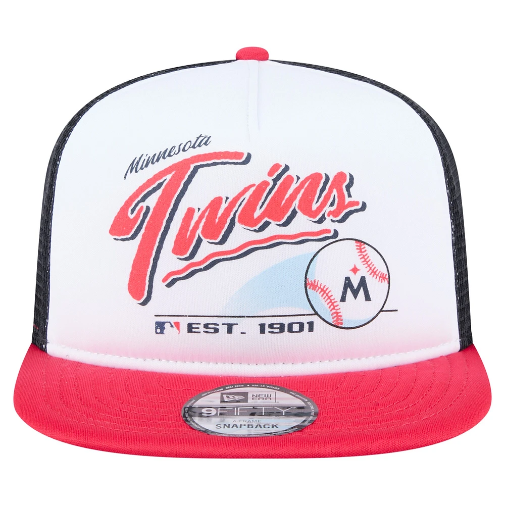 Men's New Era White/Red Minnesota Twins Retro Script Trucker 9FIFTY Snapback Hat