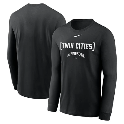 T-shirt à manches longues Nike noir pour homme avec surnom local des Minnesota Twins