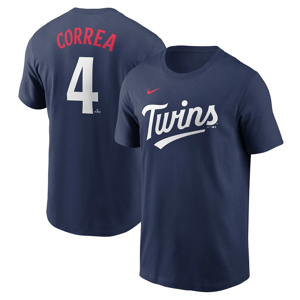 T-shirt avec nom et numéro Nike Carlos Correa pour hommes, bleu marine, Minnesota Twins Fuse