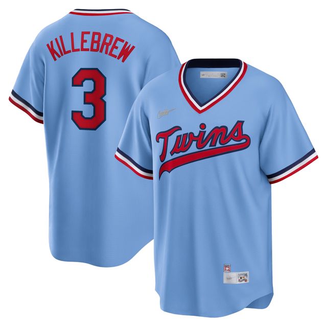 Maillot de joueur Nike Harmon Killebrew pour hommes, bleu clair, Minnesota Twins Road Cooperstown Collection