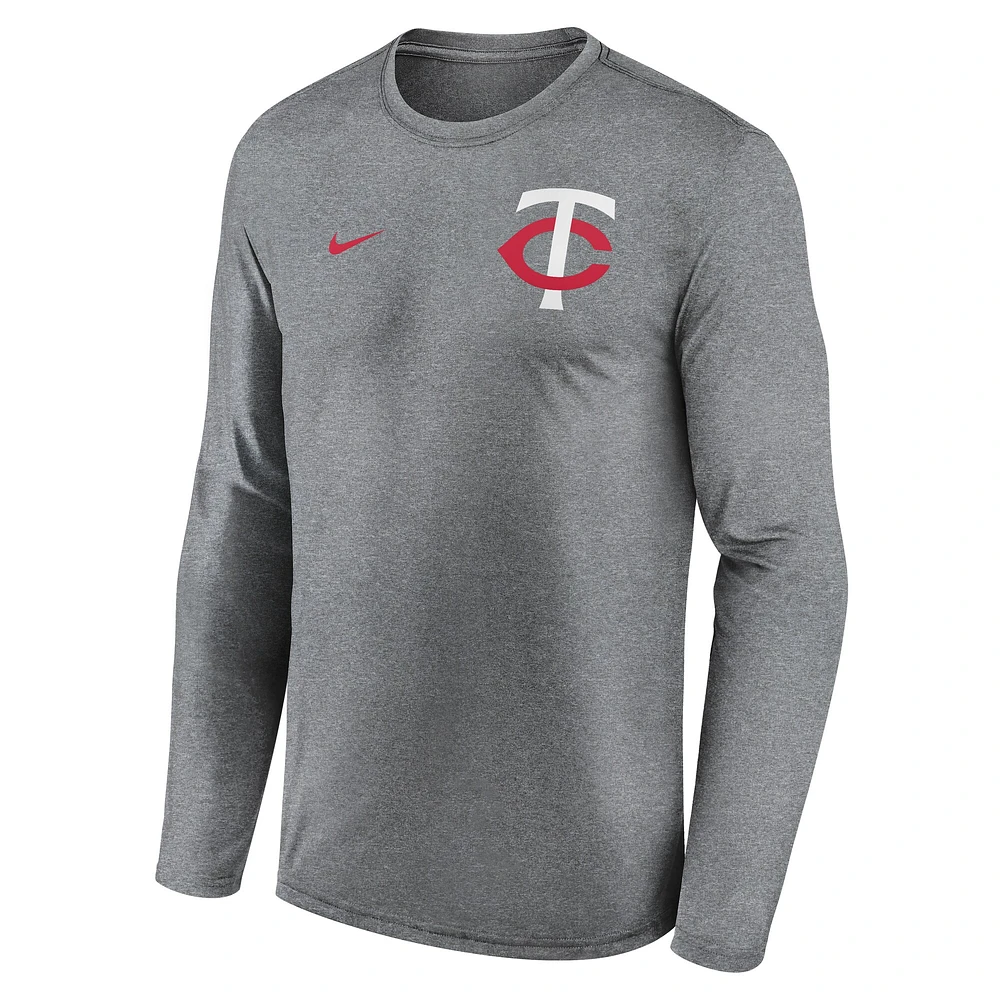Men's Nike Heather Charcoal Minnesota Twins 2-Hit Legend Performance Long Sleeve T-Shirt