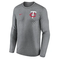 Men's Nike Heather Charcoal Minnesota Twins 2-Hit Legend Performance Long Sleeve T-Shirt