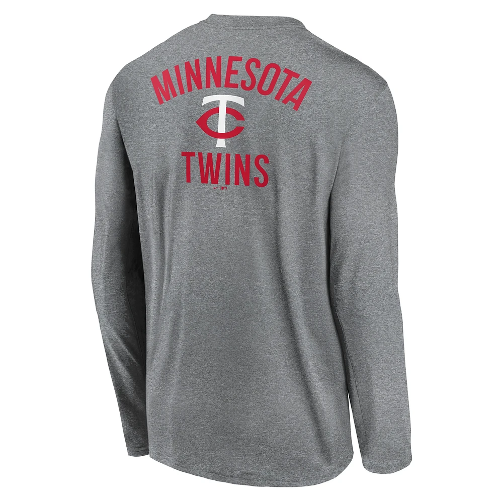 Men's Nike Heather Charcoal Minnesota Twins 2-Hit Legend Performance Long Sleeve T-Shirt
