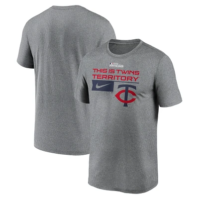 T-shirt Nike Heather Charcoal Minnesota Twins 2023 Postseason Legend Performance pour homme