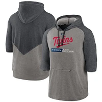 Men's Nike  Heather Gray/Heather Charcoal Minnesota Twins 2023 Postseason Authentic Collection Flux Performance 3/4-Sleeve Pullover Hoodie