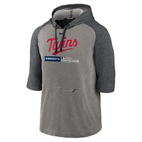 Men's Nike  Heather Gray/Heather Charcoal Minnesota Twins 2023 Postseason Authentic Collection Flux Performance 3/4-Sleeve Pullover Hoodie