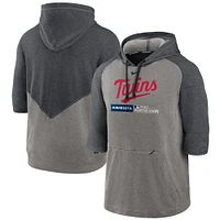 Sweat à capuche manches 3/4 Nike gris chiné/charbon chiné pour hommes Minnesota Twins 2023 Postseason Authentic Collection Flux Performance