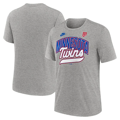 T-shirt Nike gris chiné rétro tri-blend pour homme, collection Cooperstown, Twins du Minnesota