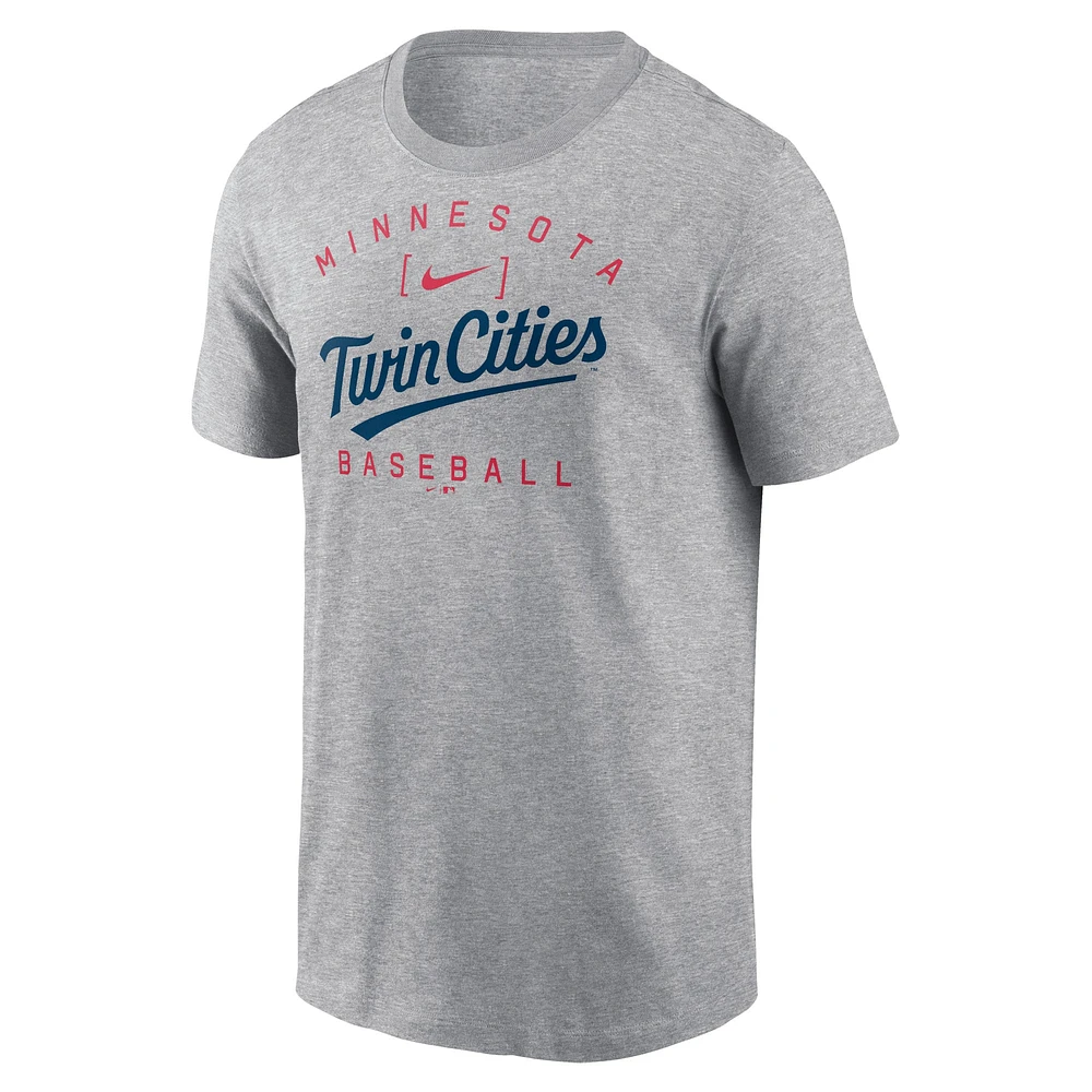 Men's Nike Heather Gray Minnesota Twins Home Team Athletic Arch T-Shirt