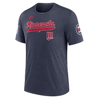 T-shirt Nike bleu marine chiné pour homme des Twins du Minnesota, collection Cooperstown, motif Eras Tri-Blend