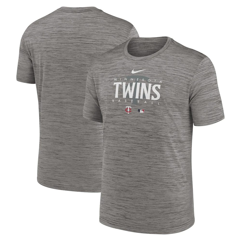 T-shirt d'entraînement Velocity Performance Nike Minnesota Twins Heather Gris chiné pour homme