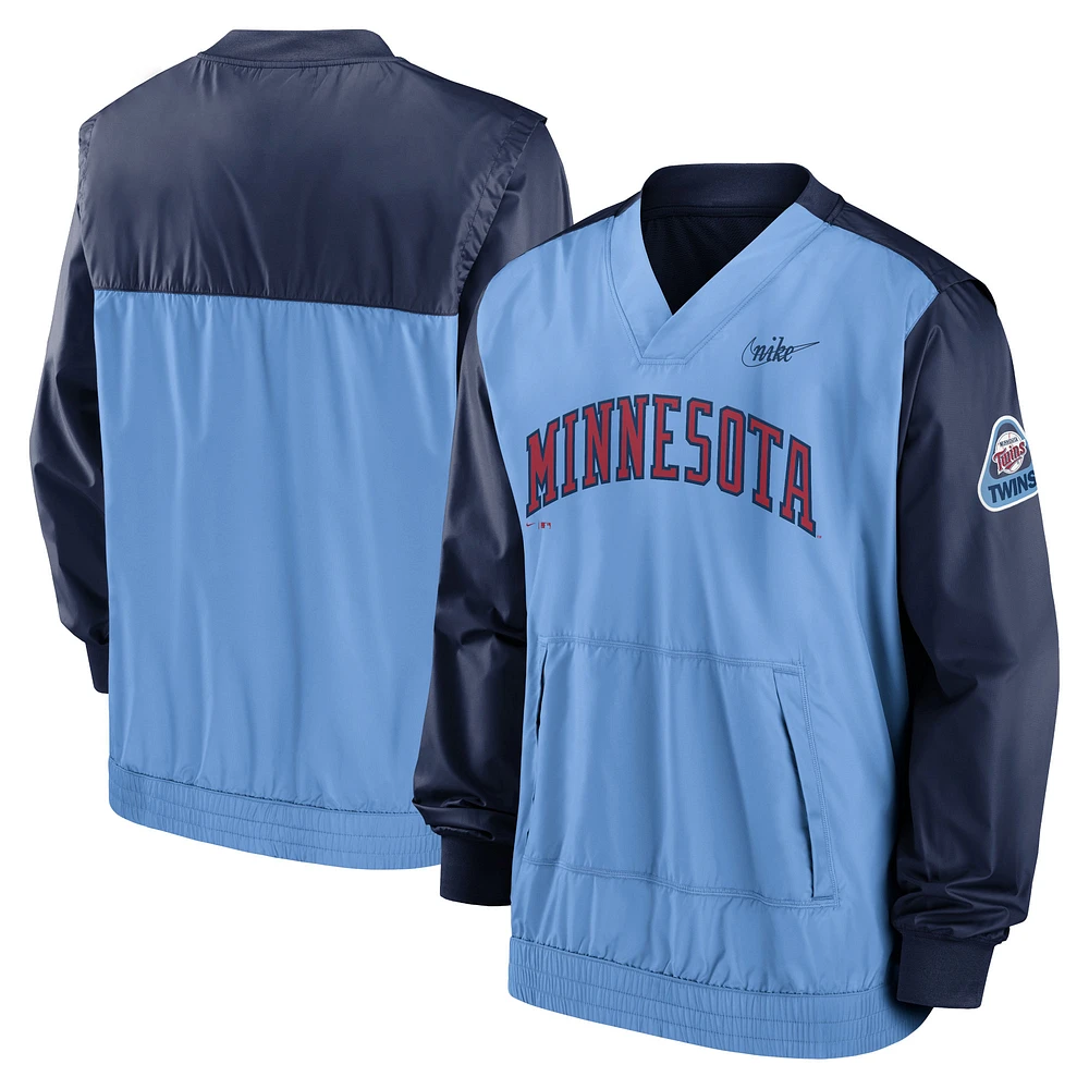 Coupe-vent à encolure en V pour homme Nike Minnesota Twins Cooperstown Collection Bleu marine/Bleu clair