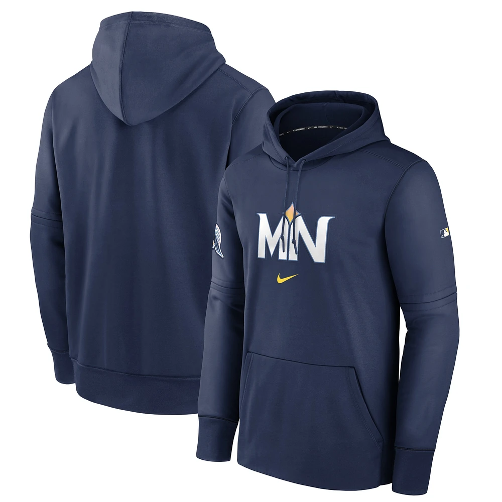 Sweat à capuche Nike pour homme, bleu marine, Minnesota Twins 2024 City Connect Authentic Collection Practice Performance