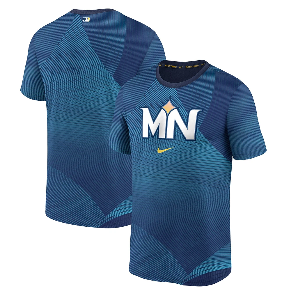 T-shirt Nike bleu marine Minnesota Twins 2024 City Connect Authentic Collection Practice Velocity Performance