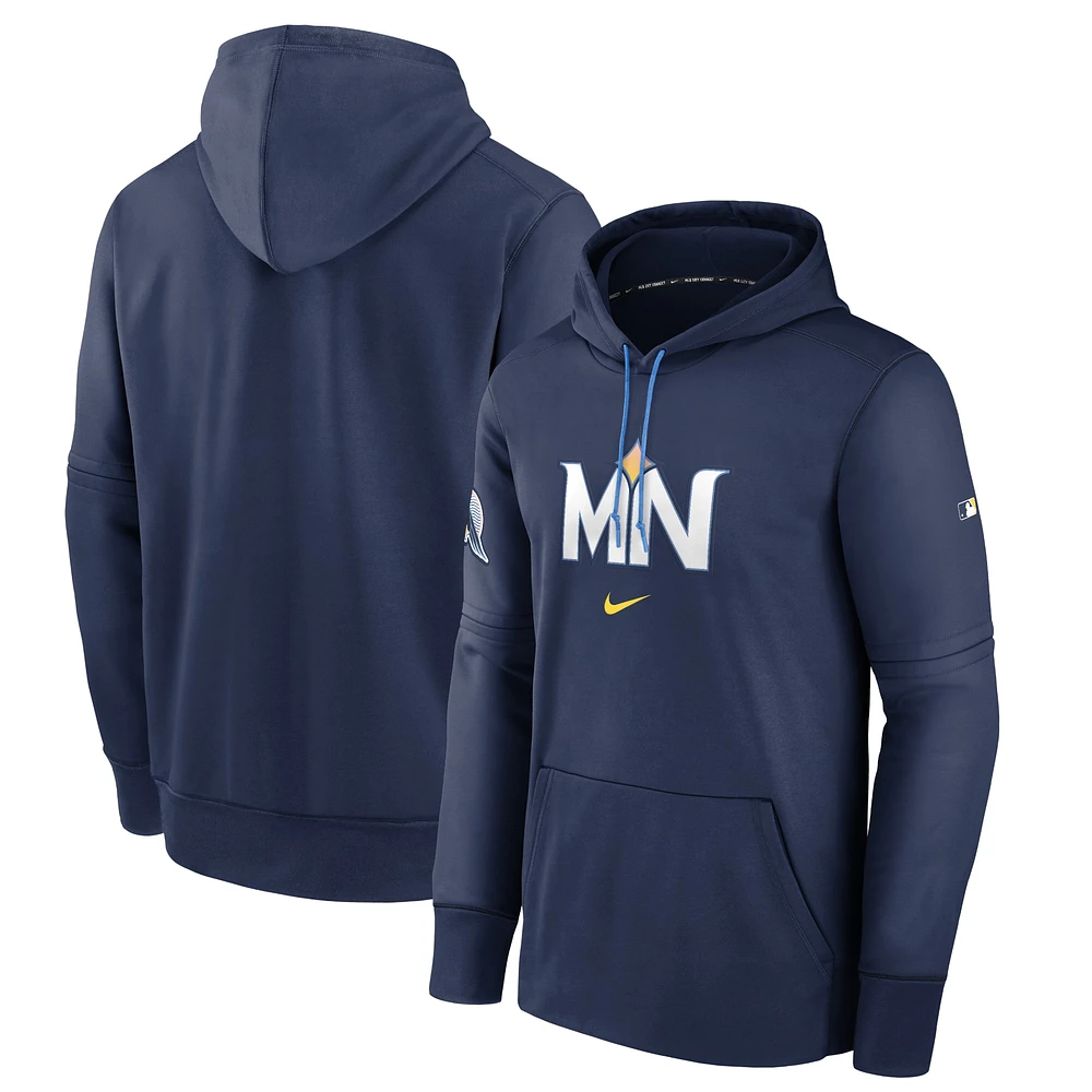 Sweat à capuche Nike pour hommes, bleu marine, Minnesota Twins, collection authentique, City Connect Performance