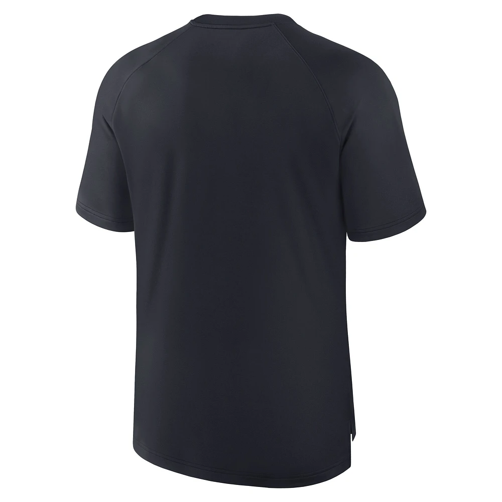 T-shirt Nike bleu marine pour homme, collection authentique des Minnesota Twins, coupe raglan, performance d'avant-match