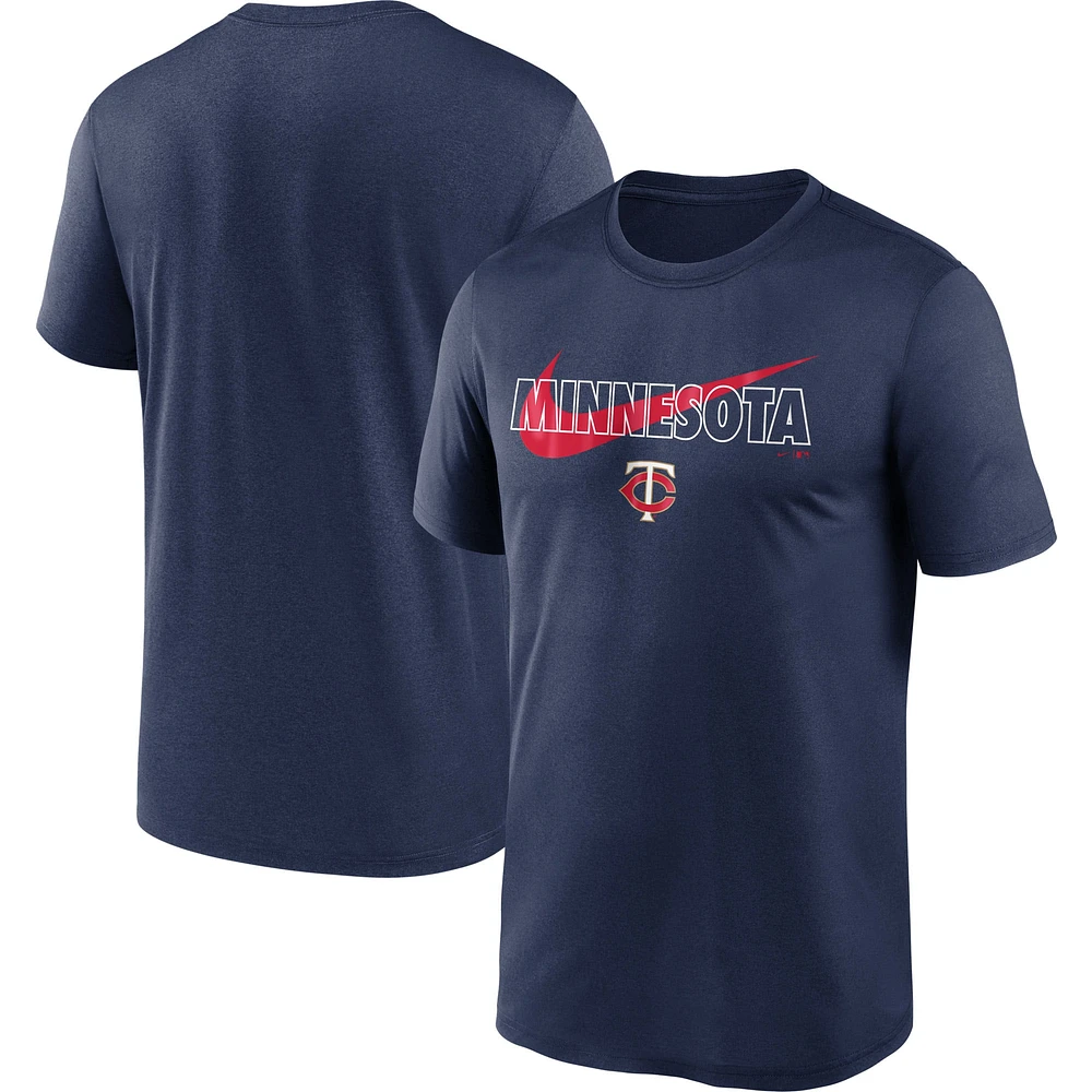 T-shirt Nike Minnesota Twins City Swoosh Legend Performance pour homme - Bleu marine