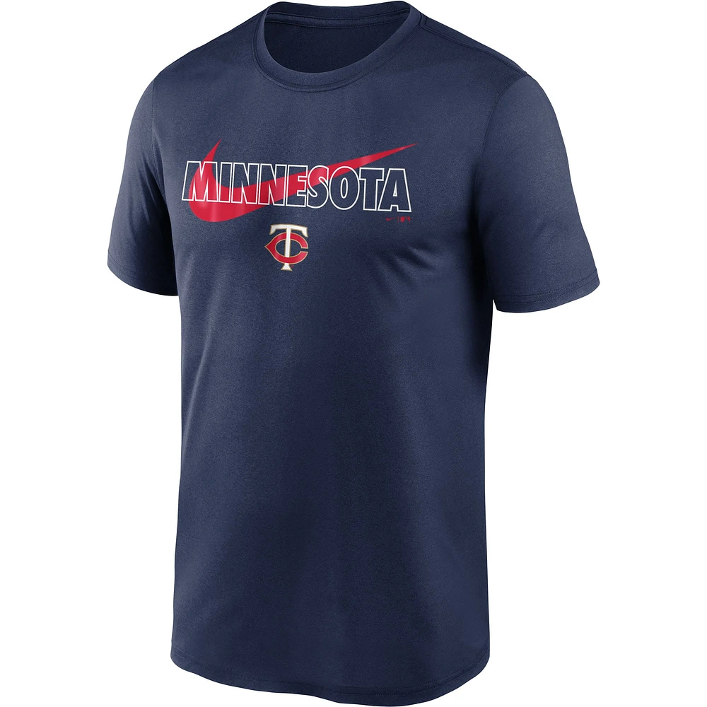 T-shirt Nike Minnesota Twins City Swoosh Legend Performance pour homme - Bleu marine