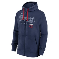 Sweat à capuche entièrement zippé Nike bleu marine Minnesota Twins Knockout Script pour homme