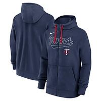 Sweat à capuche entièrement zippé Nike bleu marine Minnesota Twins Knockout Script pour homme