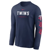 T-shirt à manches longues Nike pour hommes, bleu marine, Minnesota Twins Repeater