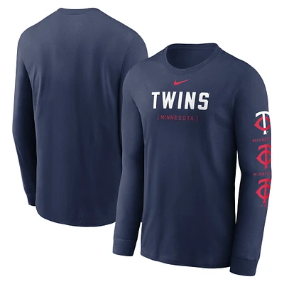 T-shirt à manches longues Nike pour hommes, bleu marine, Minnesota Twins Repeater