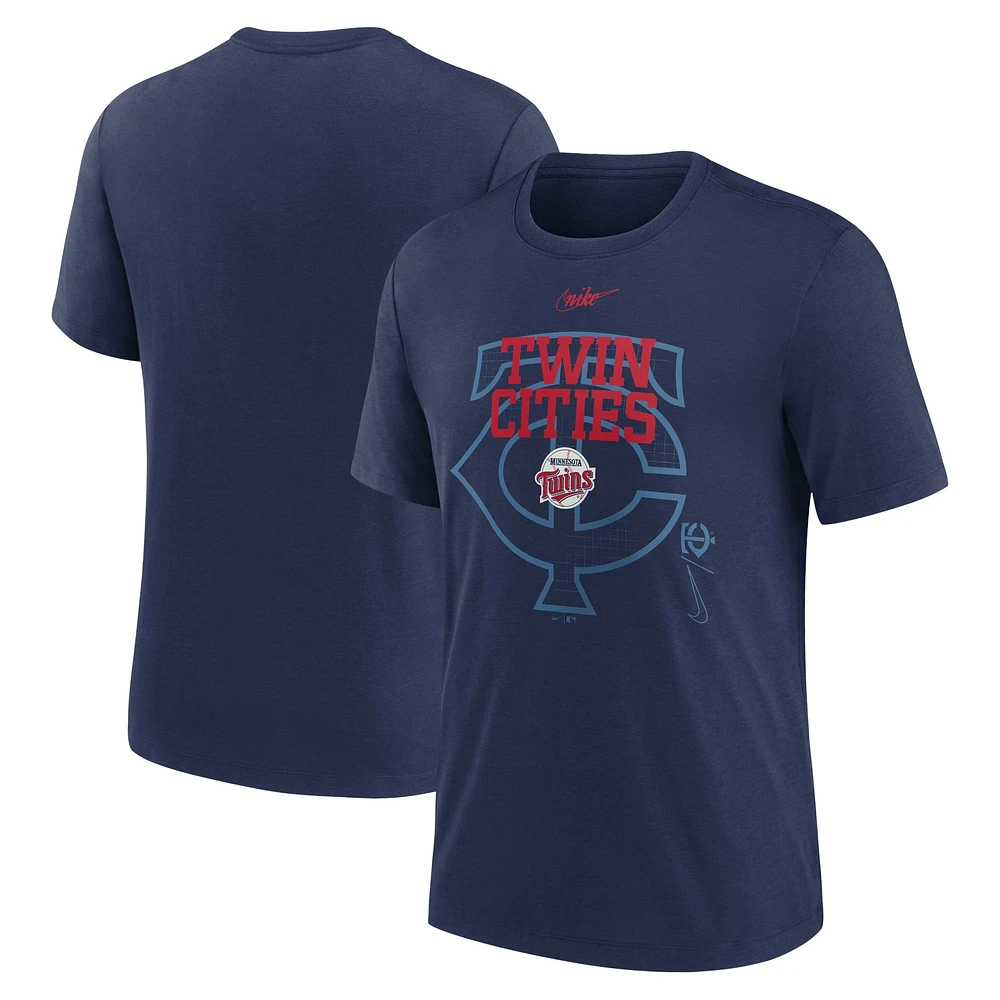 T-shirt Nike Minnesota Twins Rewind Retro Tri-Blend pour homme - Bleu marine