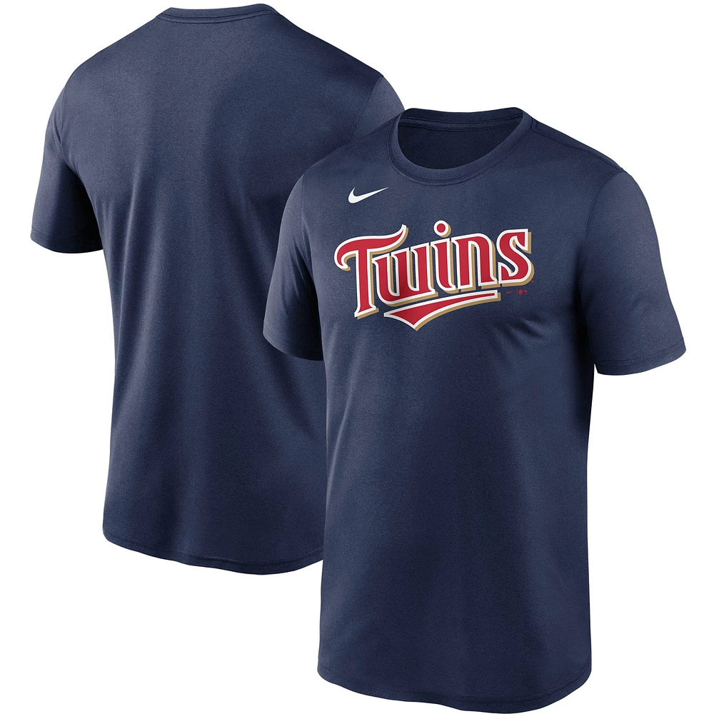 T-shirt Nike Minnesota Twins Wordmark Legend Performance pour homme - Bleu marine