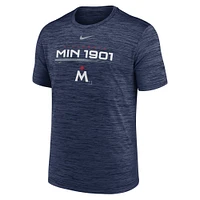 T-shirt Nike Minnesota Twins Wordmark Velocity Performance pour homme - Bleu marine